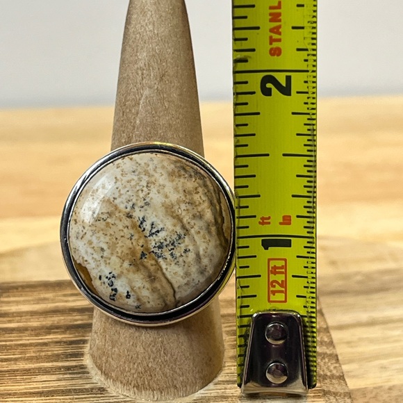 SILVER PLATED PICTURE JASPER GEMSTONE RING STAMPED 925 SIZE 9.75-10 - Picture 8 of 8